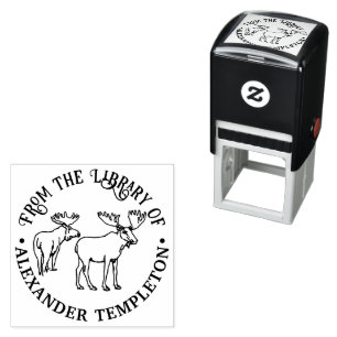 Rustic 2 Moose with Antlers Library Book Name Self-inking Stamp