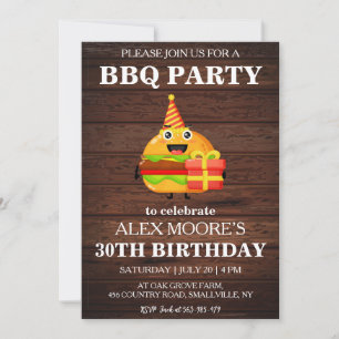 Rustic 30th birthday bbq invitations