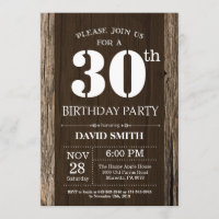 Rustic 30th Birthday Invitation Vintage Wood