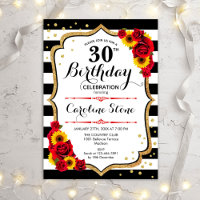 Rustic 30th Birthday - Sunflowers Roses Stripes