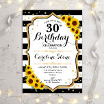 Rustic 30th Birthday - Sunflowers Stripes Invitation<br><div class="desc">30th Birthday Invitation. Elegant design with sunflowers,  faux glitter gold and black & white stripes. Features stylish script font and confetti. Perfect for an elegant birthday party. Customize with your own details.</div>