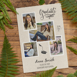 Rustic 3 Photo Collage Graduation Announcement