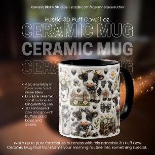 Rustic 3D Puff Cow 11 oz. Ceramic Mug