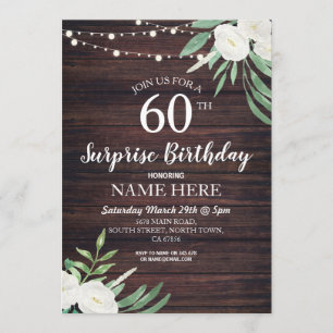 Rustic 40th 60th Birthday Party Wood Floral Invite