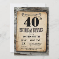 Rustic 40th Birthday Dinner Vintage Wood