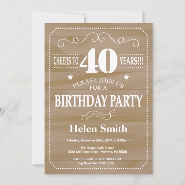 Rustic 40th Birthday Invitation (Front)