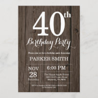 Rustic 40th Birthday Invitation