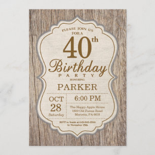 Rustic 40th Birthday Invitation Wood