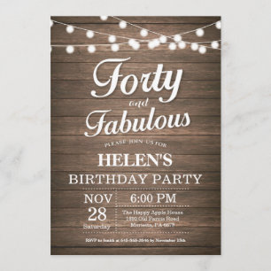 Rustic 40th Birthday Invitation Wood Fabulous