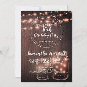 Rustic 40th Birthday String Lights Invitation