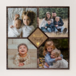 Rustic 4 Photo Collage  Family Name Wood Jigsaw Puzzle<br><div class="desc">Family photo collage puzzle to personalize with 4 photographs. Add your family name in the centre to give an unique touch to the photo jigsaw puzzle.The family photo collage jigsaw puzzle is perfect for solo or family time activity. Jigsaw puzzles help you relax and relieve your stress. The latest trend...</div>