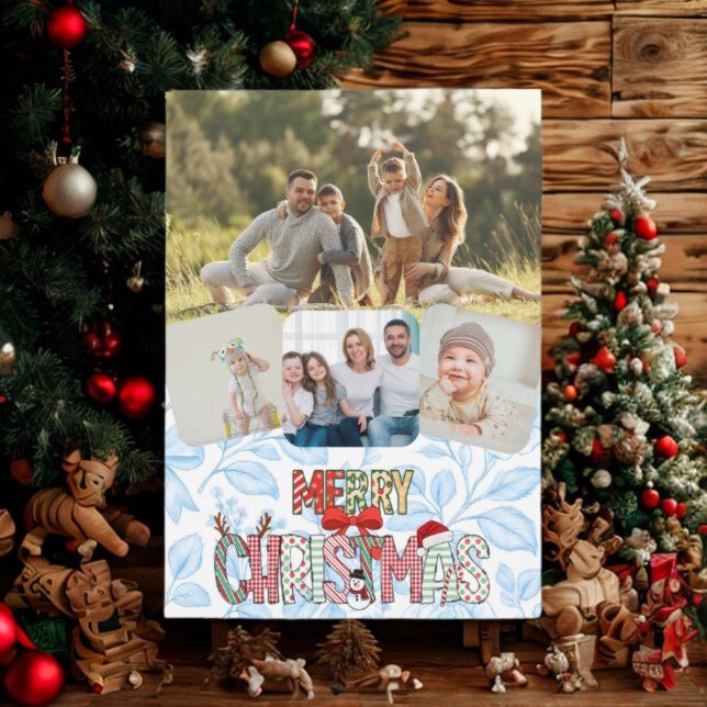 Rustic 4 Photo Merry Christmas Holiday Card (Creator Uploaded)