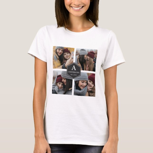 Rustic 4 Pictures Family Photo Collage T-Shirt (Front)