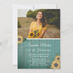 Rustic 50 and Fabulous   Sunflower Green  Birthday Invitation