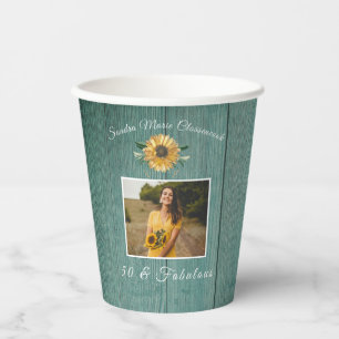 Rustic 50 and Fabulous   Sunflower  Green wood Paper Cups