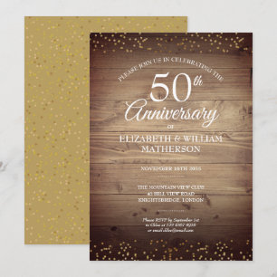 Rustic 50th Anniversary Gold Dust Confetti Invitation