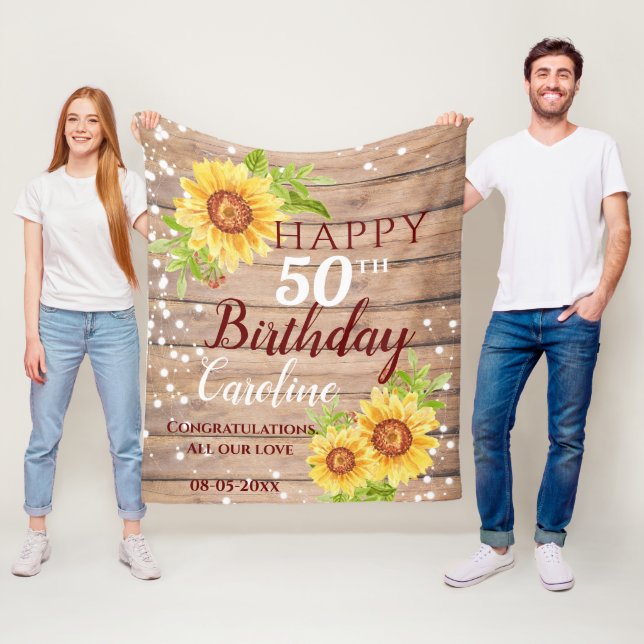 Rustic 50th birthday Floral Sunflower Fleece Blanket (In Situ)
