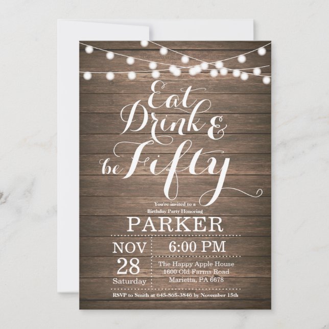 Rustic 50th Birthday Invitation Wood (Front)