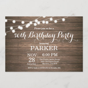 Rustic 50th Birthday Invitation Wood