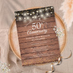 Rustic 50th Wedding Anniversary Gold String Lights Invitation<br><div class="desc">Featuring delicate gold dust confetti and string lights on a rustic wood panels background. Personalize with your special fifty years golden anniversary information in modern script typography. Designed by Thisisnotme©</div>