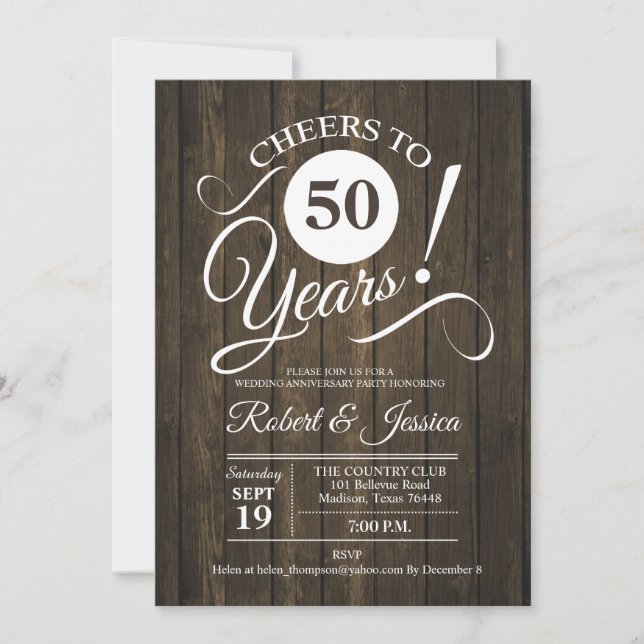Rustic 50th Wedding Anniversary with Wood Pattern Invitation (Front)