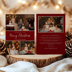 Rustic 5 photo collage Merry Christmas family Holiday Card