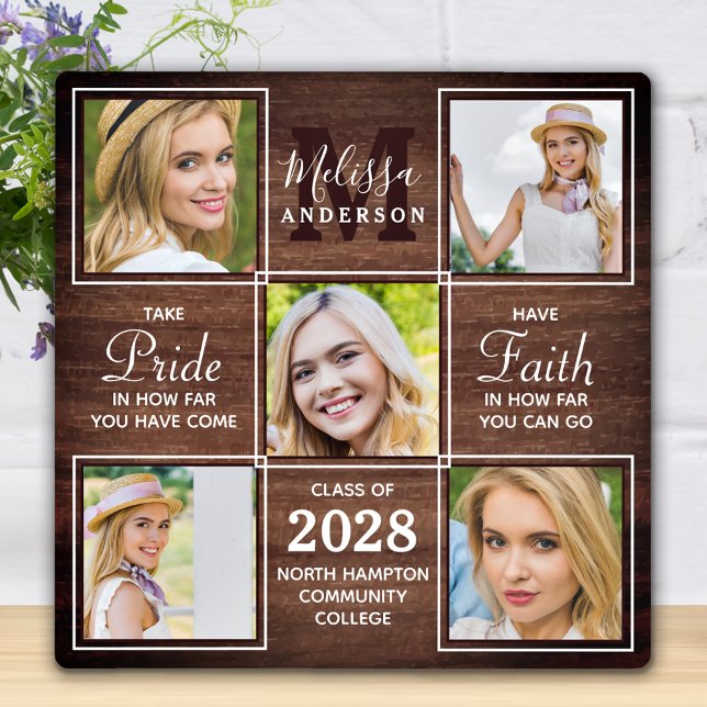 Rustic 5 Photo Collage Personalized Graduation Plaque (Creator Uploaded)