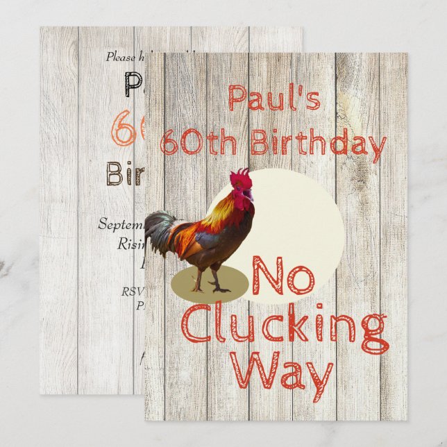 Rustic 60th Birthday Fun Chicken Invitation (Front/Back)