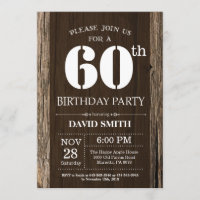 Rustic 60th Birthday Invitation Vintage Wood