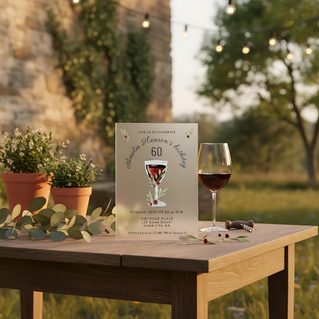 Rustic 60th Birthday Red Wine Birthday Acrylic Invitations (Creator Uploaded)