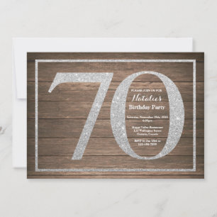 Rustic 70th Birthday Invitation Silver Glitter