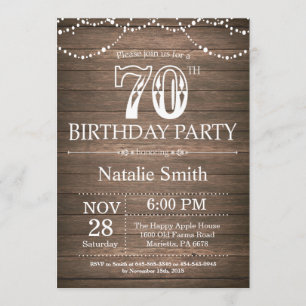 Rustic 70th Birthday Invitation String Lights