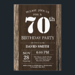 Rustic 70th Birthday Invitation Vintage Wood<br><div class="desc">Rustic 70th Birthday Invitation with Rustic Wood Background. Vintage Retro Country. Adult Birthday. Male Men or Women Birthday. Kids Boy or Girl Lady Teen Teenage Bday Invite. 13th 15th 16th 18th 20th 21st 30th 40th 50th 60th 70th 80th 90th 100th. Any Age. For further customization, please click the "Customize it"...</div>