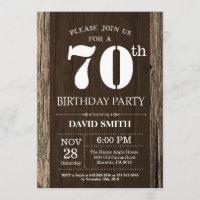Rustic 70th Birthday Invitation Vintage Wood