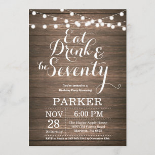 Rustic 70th Birthday Invitation Wood