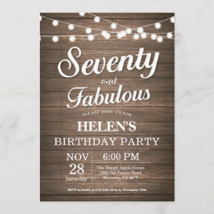 Rustic 70th Birthday Invitation Wood Fabulous