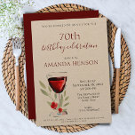 Rustic 70th Birthday Red Wine Surprise Party Kraft Invitation<br><div class="desc">Rustic 70th Birthday Red Wine Surprise Birthday Party Kraft Invitation. 70th birthday party invitation for her or him. Invitation with a red wine glass, roses and twigs on a white background. The text is fully customizable - personalize it with your name, any age - 30th 40th 50th 60th 80th 90th...</div>