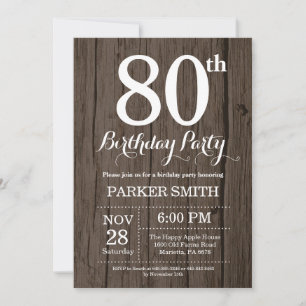 Rustic 80th Birthday Invitation