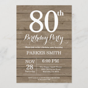 Rustic 80th Birthday Invitation