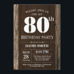 Rustic 80th Birthday Invitation Vintage Wood<br><div class="desc">Rustic 80th Birthday Invitation with Rustic Wood Background. Vintage Retro Country. Adult Birthday. Male Men or Women Birthday. Kids Boy or Girl Lady Teen Teenage Bday Invite. 13th 15th 16th 18th 20th 21st 30th 40th 50th 60th 70th 80th 90th 100th. Any Age. For further customization, please click the "Customize it"...</div>