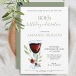 Rustic 80th Birthday Red Wine Surprise Party Invitation<br><div class="desc">Rustic 80th Birthday Red Wine Surprise Birthday Party Invitation. 80th birthday party invitation for her or him. Invitation with a red wine glass, roses and twigs on a white background. The text is fully customizable - personalize it with your name, any age - 30th 40th 50th 60th 70th 90th 100th,...</div>