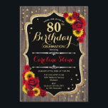 Rustic 80th Birthday - Sunflowers Roses Wood Invitation<br><div class="desc">Rustic 80th Birthday Invitation. Elegant design with faux glitter gold and dark brown wood pattern. Features sunflowers and roses. Perfect for an elegant country style or garden birthday party.</div>