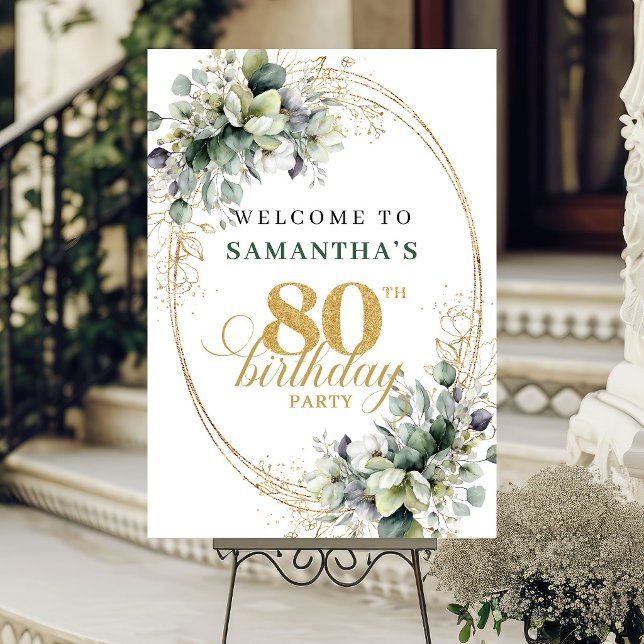 Rustic 80th Botanical Greenery Welcome Sign (Rustic 80th Botanical Greenery Welcome Sign)