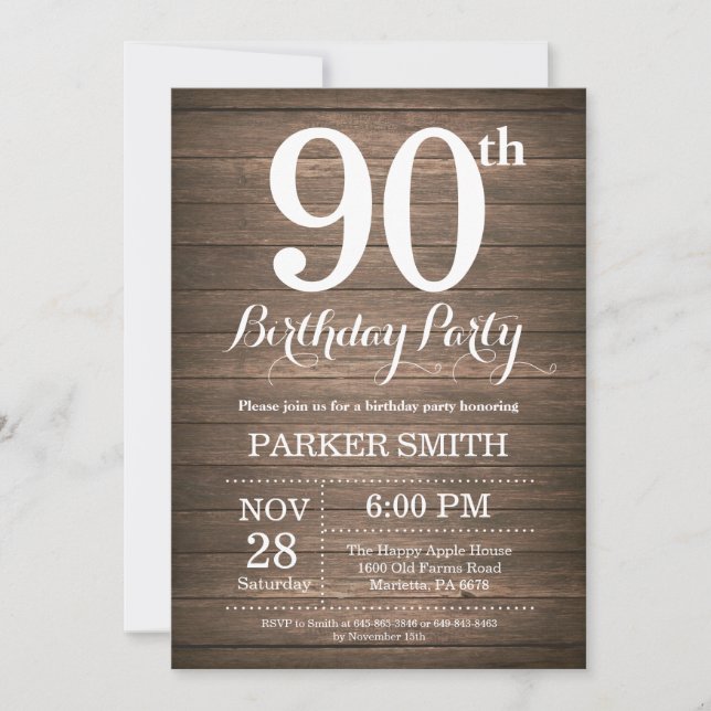 Rustic 90th Birthday Invitation (Front)