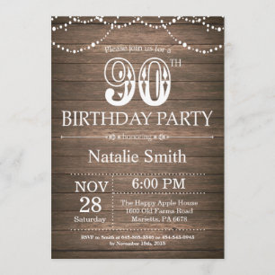 Rustic 90th Birthday Invitation String Lights