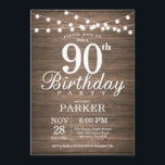 Rustic 90th Birthday Invitation String Lights Wood<br><div class="desc">Rustic 90th Birthday Invitation with String Lights Wood Background. 16th 18th 21st 30th 40th 50th 60th 70th 80th 90th 100th,  Any age. For further customization,  please click the "Customize it" button and use our design tool to modify this template.</div>