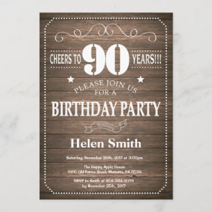 Rustic 90th Birthday Invitation Vintage Retro