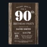Rustic 90th Birthday Invitation Vintage Wood<br><div class="desc">Rustic 90th Birthday Invitation with Rustic Wood Background. Vintage Retro Country. Adult Birthday. Male Men or Women Birthday. Kids Boy or Girl Lady Teen Teenage Bday Invite. 13th 15th 16th 18th 20th 21st 30th 40th 50th 60th 70th 80th 90th 100th. Any Age. For further customization, please click the "Customize it"...</div>