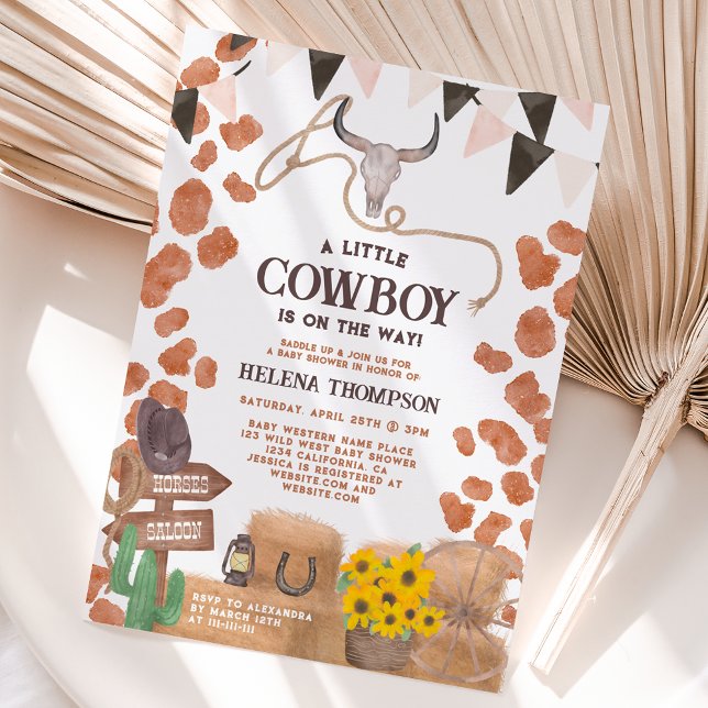 Rustic a little cowboy western cow baby shower invitation (Creator Uploaded)