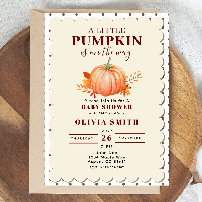 Rustic a Little Pumpkin Fall Baby Shower Dot Invitation (a little pumpkin baby shower invitation)